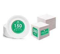 Talking Tables White Paper Plates 150pk & White Napkins 300pk Bulk Disposable Eco Catering Bundle