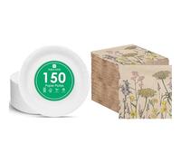 Talking Tables White Paper Plates 150pk & Wildflower Floral Napkins 100pk Eco Disposable Spring Bundle
