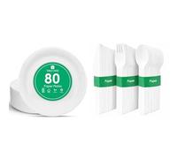 Talking Tables White Paper Plates 80pk & Paper Cutlery 120pk Compostable Eco Catering Set