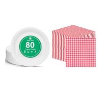 Talking Tables White Paper Plates 80pk & Red Gingham Checked Napkins 100pk Disposable Bundle