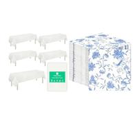 Talking Tables White Paper Table Cover 5pk & Blue Floral Napkins 100pk Disposable Party Bundle