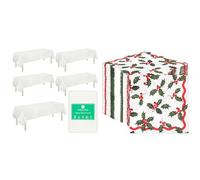 Talking Tables White Paper Table Cover 5pk & Christmas Holly Napkins 100pk Festive Party Bundle