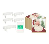 Talking Tables White Paper Table Cover 5pk & Christmas Santa Napkins 100pk Festive Party Bundle