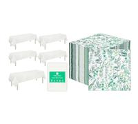 Talking Tables White Paper Table Cover 5pk & Green Eucalyptus Napkins 100pk Disposable Bundle