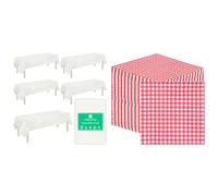 Talking Tables White Paper Table Cover 5pk & Red Gingham Napkins 100pk Eco Party Bundle