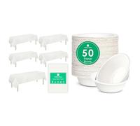 Talking Tables White Paper Table Cover 5pk & White Paper Bowls 50pk Eco Disposable Bundle