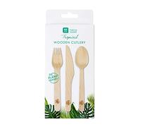 Wooden Cutlery Set with Tropical Design | 6 Disposable Spoons, Forks,and Knives | Eco Friendly, Biodegradable, Compostable for Party, Camping, Travel, Picnic, BBQ, Outdoor Dining