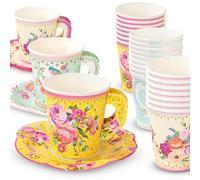 TalkingTablesVintage Floral Tea PartyPaper Cups and SaucersPack of 12Mixed Colours