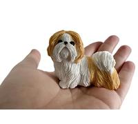 TALKLEK 2.87 Inches Realistic Resin Shih Tzu Figurine Gifts, Dog Memorial Gifts, Car Decor, Collectible Shih Tzu Statue Figure Sculpture Gifts (Yellow White, 2.87" x W: 1.38" x H: 2.17")