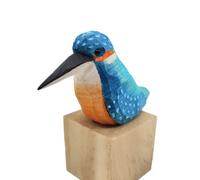 TALKLEK Hand Carved Wooden Bird Figurine - Small Kingfisher Statue for Home Decor, Gift for Bird Lovers