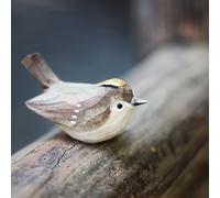 TALKLEK Hand Carved Wooden Bird Figurines, Creative Small Bird Statue for Home Decor, Bird Gifts for Bird Lovers (Golden-Crowned Kinglet)