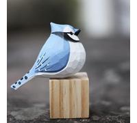 TALKLEK Hand Carved Wooden Bird Figurines, Creative Small Bird Statue for Home Decor, Bird Gifts for Bird Lovers (Blue Jay)