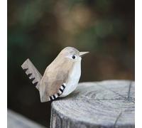 TALKLEK Hand Carved Wooden Winter Wren Bird Figurine Wood Bird Statue Bird Scuplture for Home Shelf Decor
