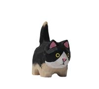 TALKLEK Small Wooden Cat Figurine - Small 1.85", Hand-Made, Wood Carving, Cat Decoration, Small Animals, Cat Lover (Black-White)
