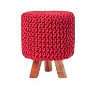 Tall 100% Knitted Cotton Pouffe Footstool with 3 Wooden Support Legs
