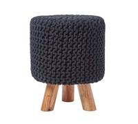 Tall 100% Knitted Cotton Pouffe Footstool with 3 Wooden Support Legs