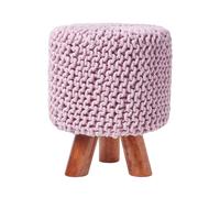 Tall 100% Knitted Cotton Pouffe Footstool with 3 Wooden Support Legs