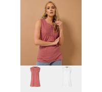Long Tall Sally - LTS Tall 2 Pack Pink & White Henley Vest Tops - Women's