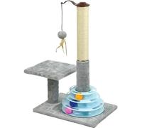 Tall 25" Cat Scratching Post - Kitten Scratch Post Indoor with Sisal Pole - Cats Scratcher with Interactive Cat Tracks Toy Balls - Soft Smooth Plush Carpet (Grey)
