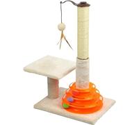 Tall 25" Cat Scratching Post - Kitten Scratch Post Indoor with Sisal Pole - Cats Scratcher with Interactive Cat Tracks Toy Balls - Soft Smooth Plush Carpet (Beige)
