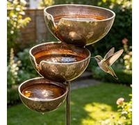 Tall 3-Tier Rain Catcher Bird Bath Stake - Self-Filling Iron Garden Water Fountain for Birds & Bees, Rustic Outdoor Yard Art, Lawn & Patio Decor (1pcs)