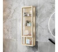Tall 35" Glass Wall Cabinet Floating Storage nizer with 4-Tier Shelves & Glass Doors Metal Frame Ideal for Bathroom Kitchen & Living Room (Beige 30x15x90cm)