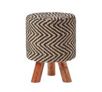 Tall and Circular Footstool with Wooden Support Legs Black and Natural
