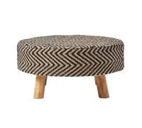 Tall and Circular Footstool with Wooden Support Legs Black and Natural