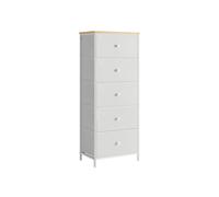 Tall and Slim Chest of 4 Fabric Drawers, Camel Yellow + Classic White / 5 Drawers(29.8D x 112.3H cm)