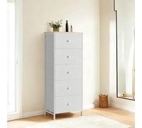 Tall and Slim Chest of 4 Fabric Drawers, Camel Yellow + Classic White / 5 Drawers(29.8D x 112.3H cm)