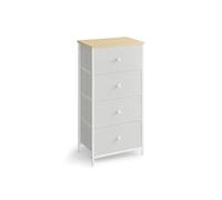 Tall and Slim Chest of 4 Fabric Drawers, White + Oak / 4 Drawers(30D x 91.7H cm)