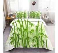 Tall Bamboo theme Duvet Cover Set Microfiber Ultra Soft Easy Care Machine Washable 3 Pcs Quilt Cover Bedding Set with 2 Pillow Cases Green, Single