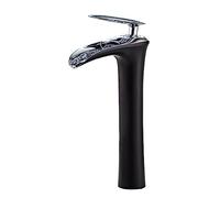Tall Basin Mixer Tap Waterfall Hot and Cold Bathroom Faucet Brass Tap 1 Hole Installation,Black+Silver