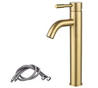 Tall Basin Taps, NewEast Gold Solid Brass High Rise Bathroom Sink Tap Mixer, Countertop Cloakroom Washroom Faucet