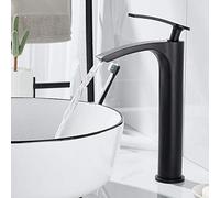 Tall Basin Taps Waterfall Spout Mixer Tap Single Handle and Hole for Bathroom Counter Top Black Painting Modern Elegant Style