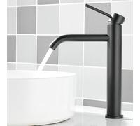 Tall Bathroom Basin Mixer Tap, High Rise Bathroom Sink Tap, Matte Black | High Spout Faucet for Counter-top Basin, Modern Style, Flexible Hoses, Stainless Steel