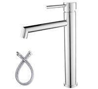 Tall Bathroom Basin Mixer Tap, High Rise Bathroom Sink Taps, Chrome | Washroom Tap for Counter-top Basin, Single Lever, Modern, Stainless Steel, Flexible Hoses