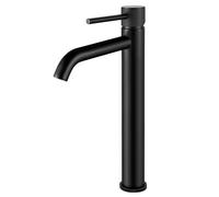 Tall Bathroom Basin Mixer Taps, Black Mono Basin Tap Round, Cloakroom Faucet with High Spout, Modern Single Lever Washroom Faucet, High Rise Bathroom Sink Taps with G1/2 Hoses