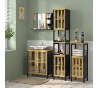 Homcom Tall Bathroom Cabinet Bamboo Bathroom Cupboard With Adjustable Shelves, Black