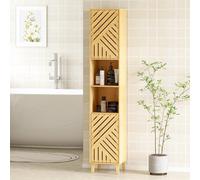 Tall Bathroom Cabinet Slim Bamboo Storage Cupboard Shelves Freestanding Unit