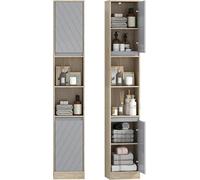 Tall Bathroom Cabinet Slim Storage Unit Cupboard Shelves Narrow Tallboy Grey Oak