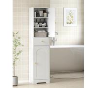 Tall Bathroom Cabinet Slim Storage Unit Narrow Floor Cupboard Tallboy White