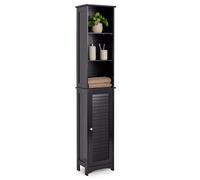 Vonhaus Tall Bathroom Cabinet - Freestanding Storage Cupboard - Slimline Tallboy Unit with 6 Shelves and 1 Door - Wooden Shutter Style Furniture