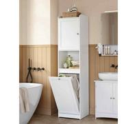 Tall Bathroom Cabinet With Laundry Basket, Removable Laundry Hamper, Storage Cupboard, Freestanding Tower, Cloud White