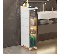 Tall Bathroom Cabinet with Storage for Toilet Paper 79 Inch Wide Slim High Floor Storage Unit with Clear Plastic Drawers Rolling Design (4Tier Transparent Gray18cm)