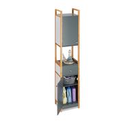 Tall Bathroom Cupboard, Two-Door Bath Cupboard with Bamboo Frame