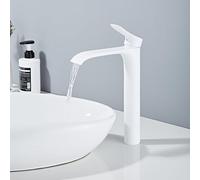 Tall Bathroom Sink Tap Waterfall Mono Basin Mixer Tap for Washbasin Bathroom, White, with Water Supply Hoses
