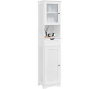Tall Bathroom Storage Cabinet, 170Cm Storage Organizer With Glass Door, White