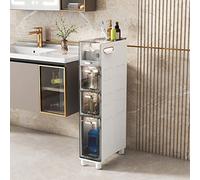 Tall Bathroom Storage Cabinet - 5-DrawerTower with Clear Drawers & Wheels - Space-Saving Storage Solution for Small Bathrooms Toiletries and Essentials