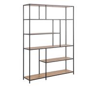 Tall Black Metal Oak Bookcase 5 Shelves Industrial Storage Unit Display Rack